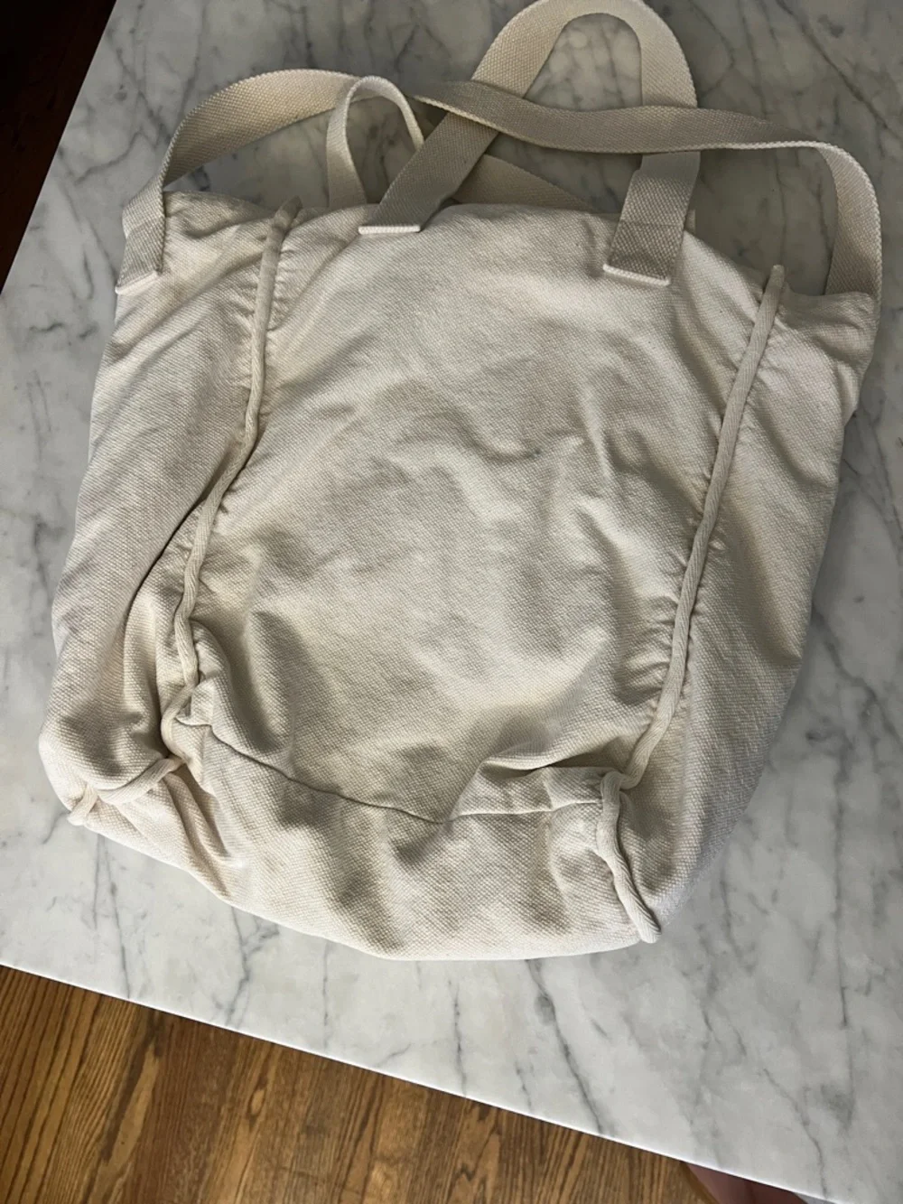 Aerie Cream and Black Woven and Canvas Tote Bag with Geometric Front Panel - Picture 5 of 9